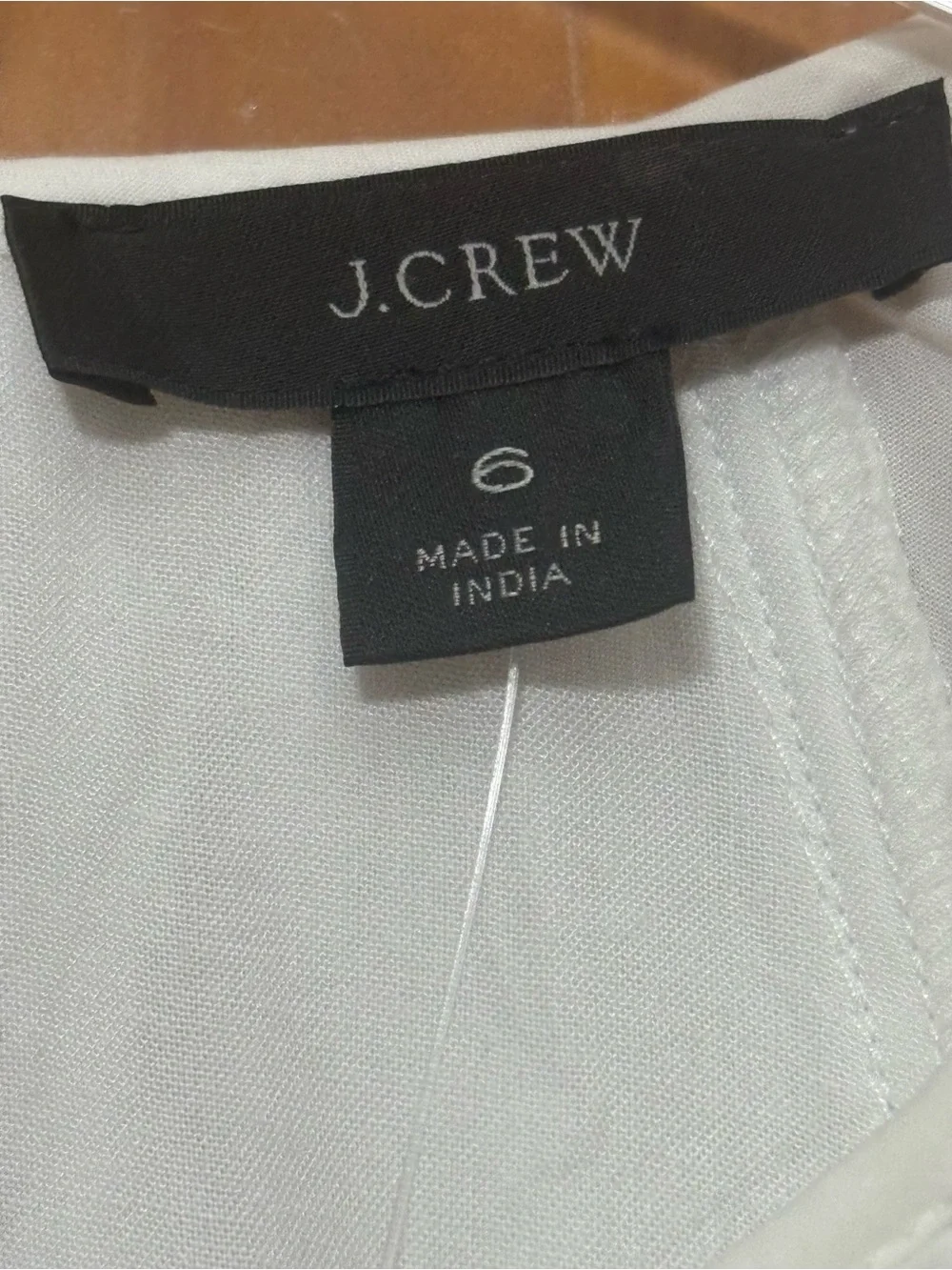 J. Crew White Puff-Sleeve Tie-Back Open Back 100% Cotton Dress Size 6 NWT